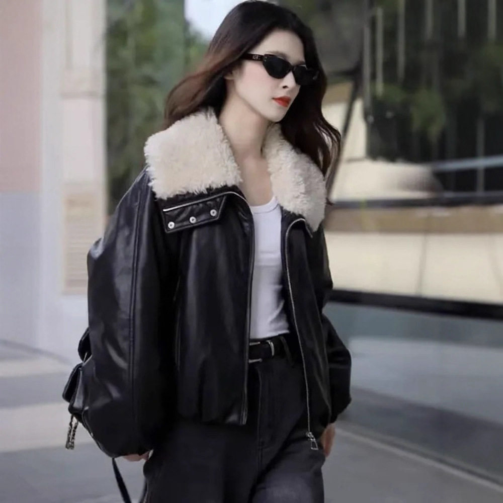 2025新款皮衣外套女加棉加厚秋冬季韩版宽松显瘦休闲保暖机车服潮