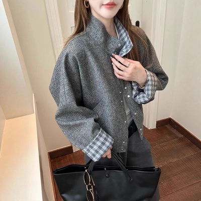 立领百搭呢料外套女欧洲站2025年秋季新款韩版百搭休闲单排扣上衣