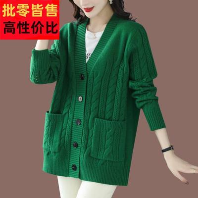 V领中长款羊毛针织开衫女2025秋装新款加厚披肩外搭春秋毛衣外套