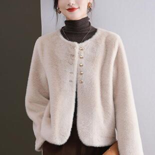 皮毛一体外套女秋冬海宁皮草年轻款大衣小香风慵懒短款仿貂绒开衫