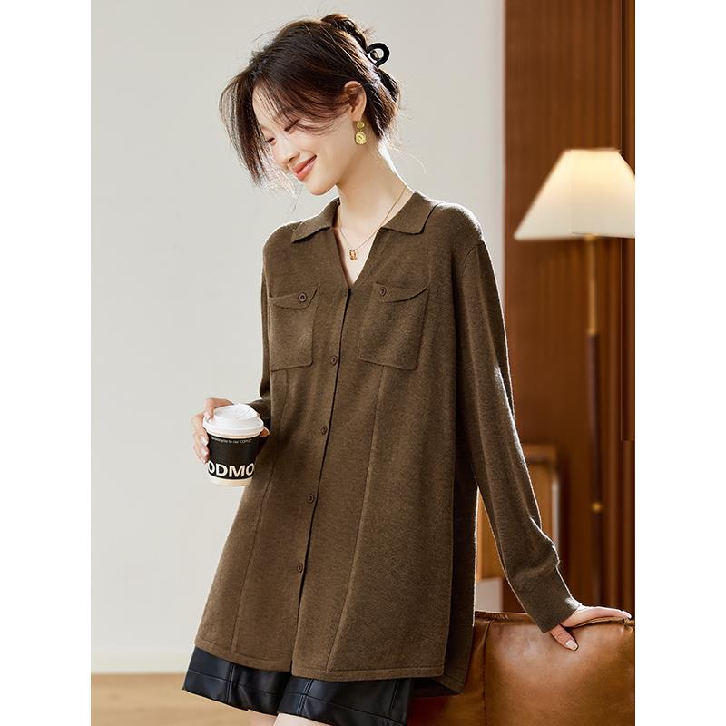 羊毛衫POLO衫翻领针织衫女开衫中长款毛衣外套宽松大码蝙蝠衫披肩