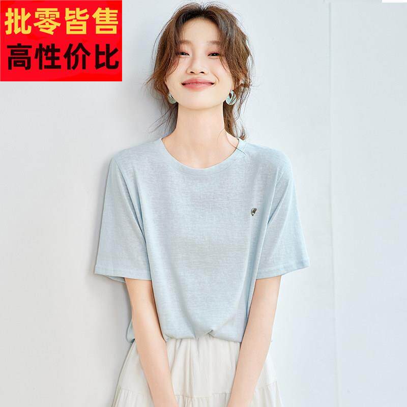 天丝亚麻正肩T恤短袖女2025夏季新款爆款圆领薄款轻奢高级感上衣