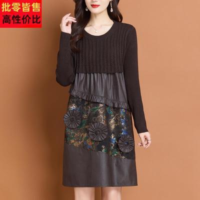 a字版连衣裙高级感遮肚子显瘦气质毛衣裙秋冬中长款妈妈洋气裙子