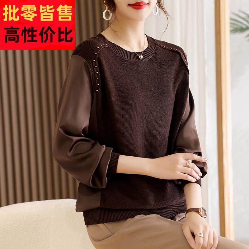 中年妈妈秋装宽松上衣加码中老年妇女春秋季时尚t恤长袖底裤衬衫