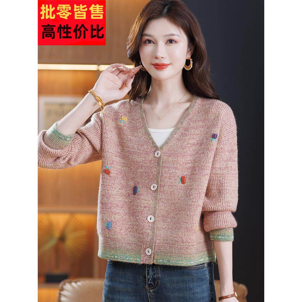 妈妈针织开衫春秋短款宽松洋气减龄女装上衣显瘦漂亮女士毛衣外套