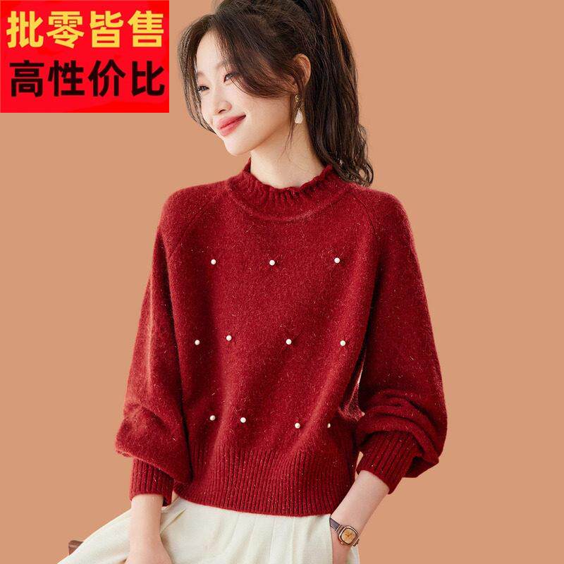 冬季毛衣女款2026新款小个子短款羊毛衫本命年红色时尚上衣配裙子