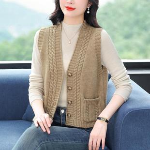 外搭背心开 无袖 衫 女短款 口袋螺纹 2024春装 小披肩外套羊毛衫 新款