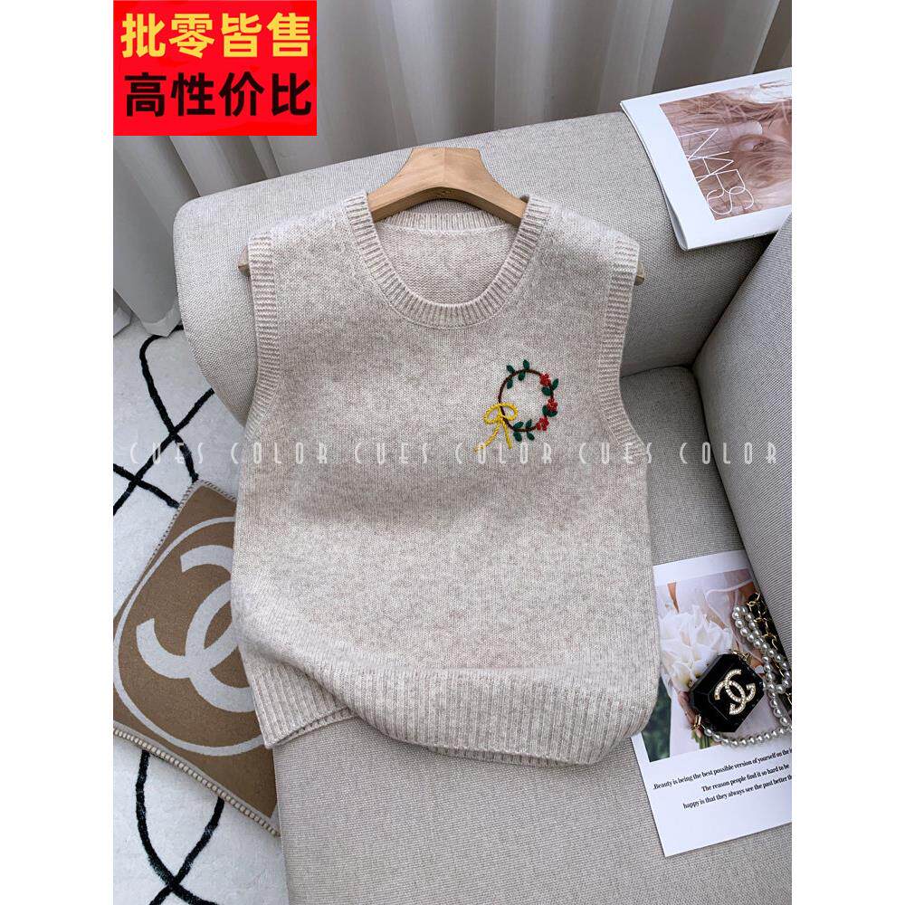 慈彩纯羊毛针织毛衣马甲女2025秋冬新款洋气百搭叠穿内搭背心坎肩