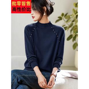 2025秋装新款宽松遮肚子短款小个子打底针织衫半高领套头时尚上衣