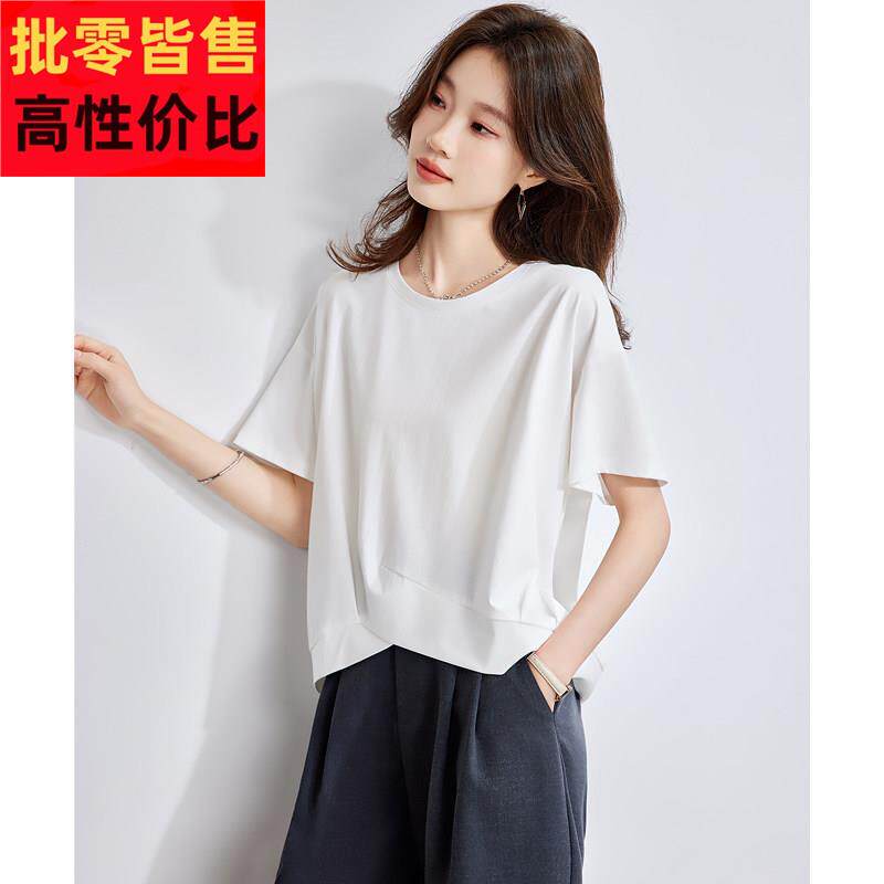 白色正肩圆领短袖T恤女夏季2025新款设计感小众休闲上衣宽松T恤