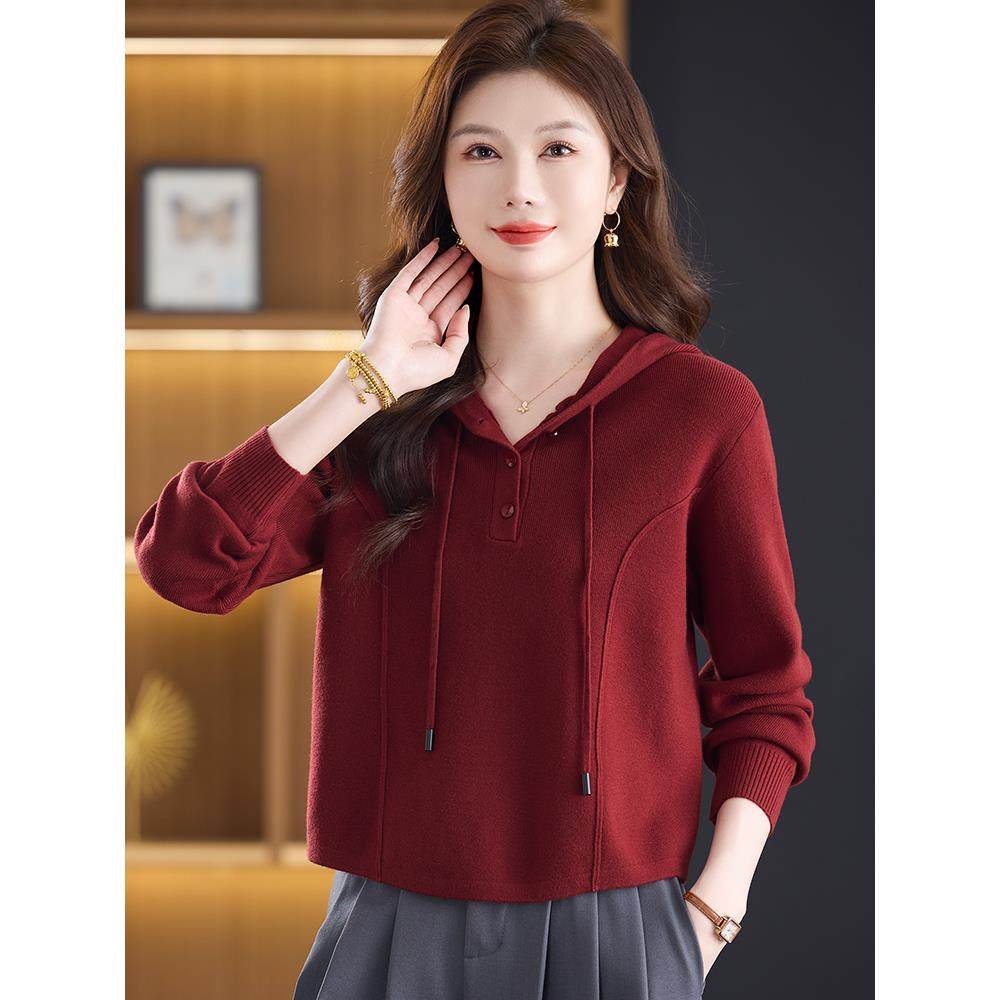 短款帽衫2025新款爆款秋冬连帽针织卫衣洋气减龄气质轻奢女士毛衣