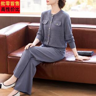 母亲节妈妈春装时尚针织小衫套装中老年女装休闲宽松运动服两件套