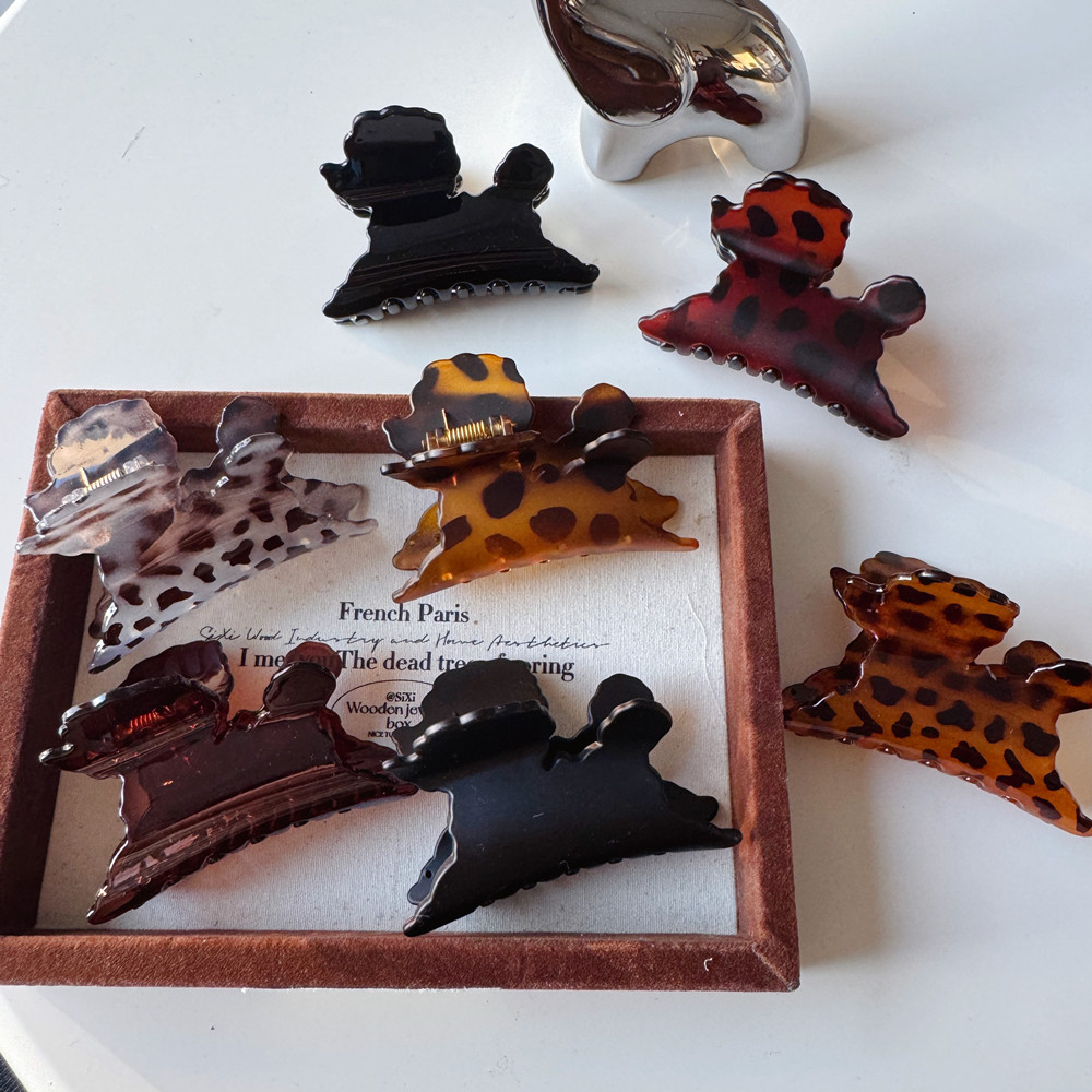 欧美跨境明星同款轻奢小狗发夹女后脑勺盘发鲨鱼夹精致高马尾发卡