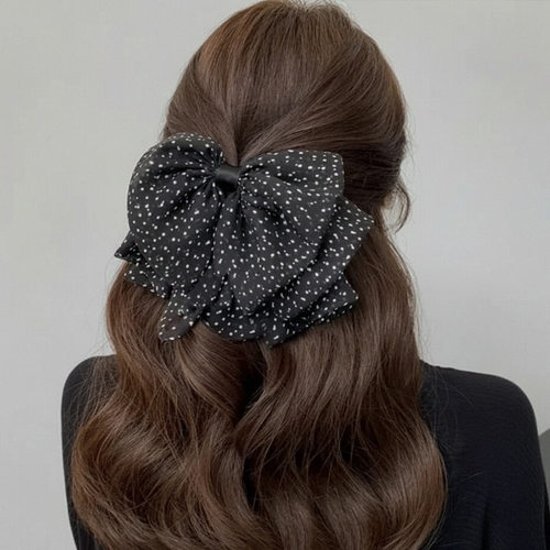 法式复古三层波点大蝴蝶结抓夹气质高级感马尾鲨鱼夹后脑勺发抓夹