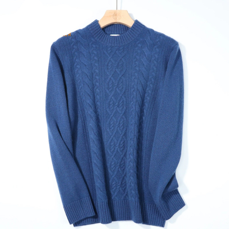 秋冬季新品鹿王羊绒衫男士半高领套头加厚麻花针织百搭保暖打底衫