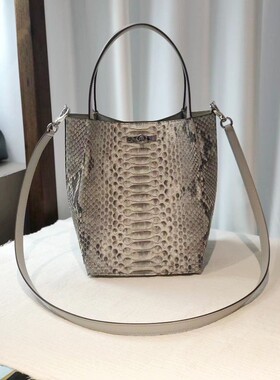 稀有皮蛇皮女包纯手工腊线缝制菜篮子手提包斜挎包上班通勤
