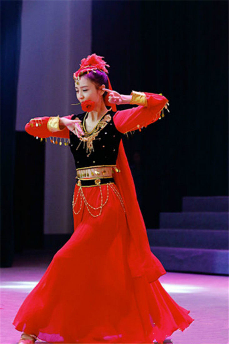 佟丽娅新疆维吾尔族演出服装女款印度舞蹈服少数民族开场舞大摆裙在类目 女装/女士精品, 唐装/民族服装/舞台服装, 民族服装/舞台装中 - 来自Buy2taobao.com提供专业的淘宝代购服务