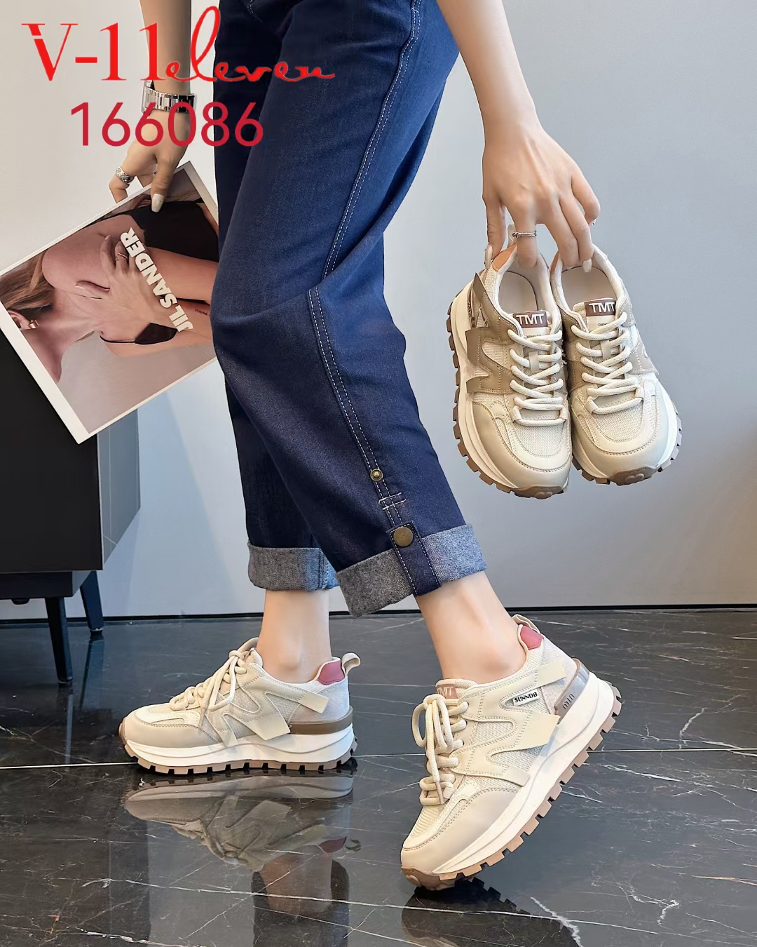 V-11唯拾壹品牌时尚女鞋四季新款厚底休闲舒适百搭真皮阿甘鞋单鞋