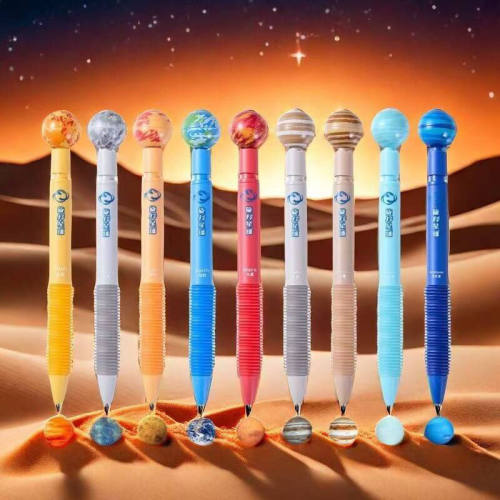 德尔施旋转星球按动中性笔地球转转笔小学生创意黑色转转乐水笔