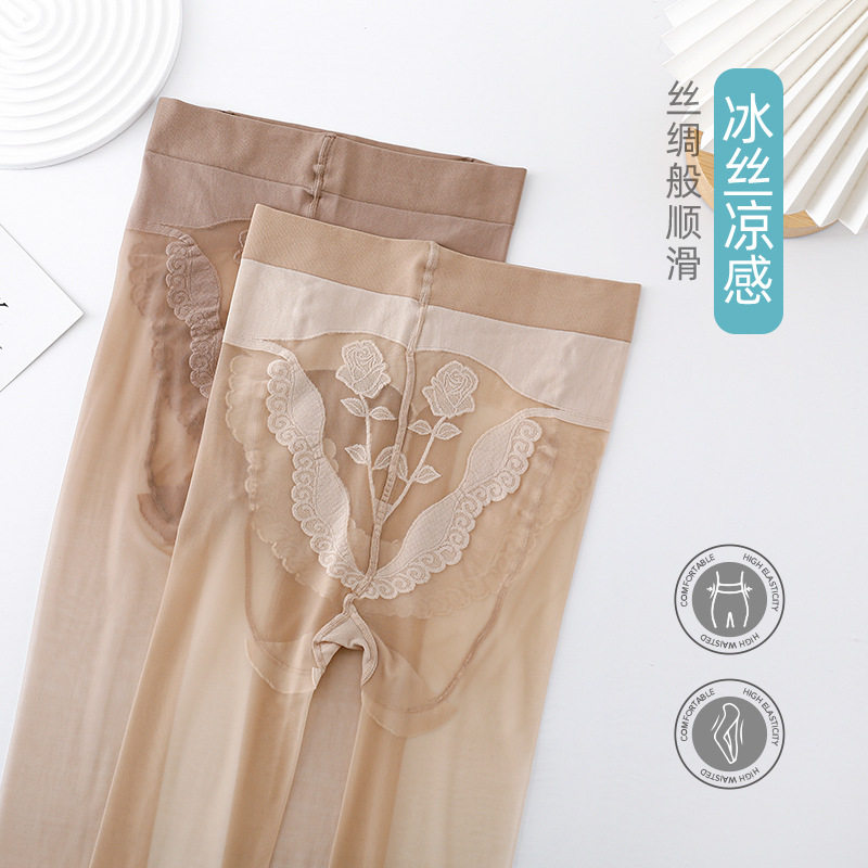 夏季超薄蕾丝玫瑰防脱丝任意剪连裤袜肉色光腿神器丝袜女防勾丝