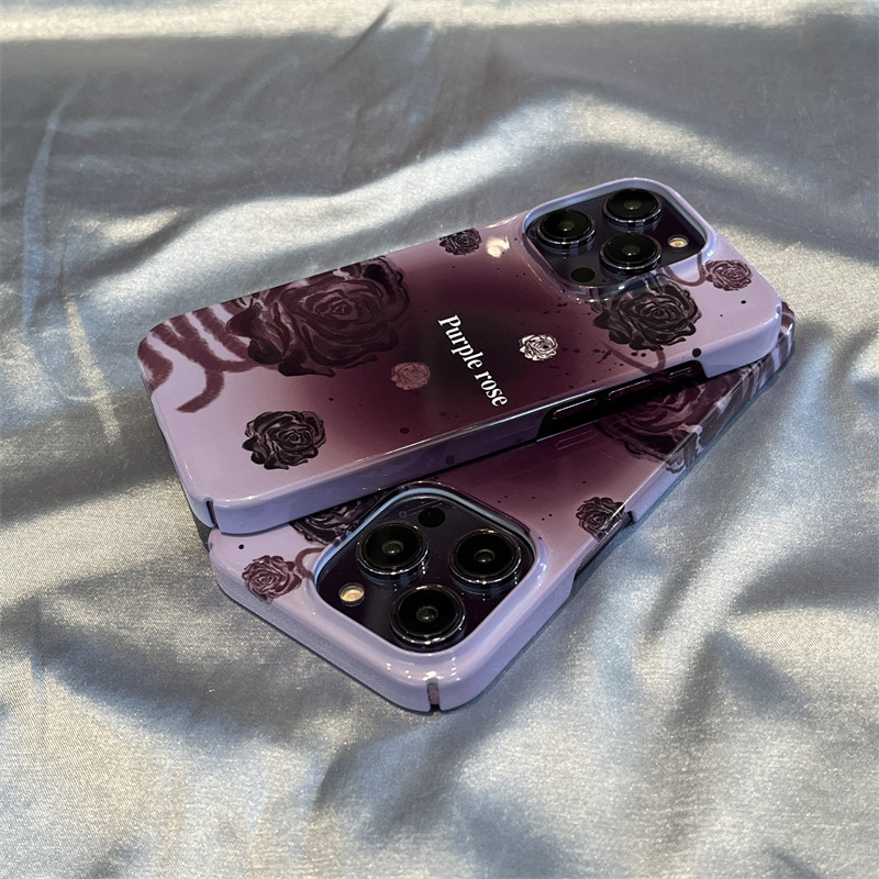 晕染紫色花朵半包适用苹果13手机壳iPhone16promax简约菲林新款14pro超薄硬壳14plus保护套12创意1