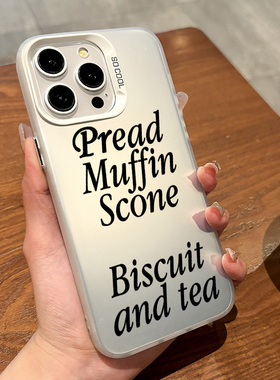 适用于iphone16promax手机壳黑色英文Biscuit苹果12/13小米14华为Pura70简约网红新款防摔防滑原创情侣创意