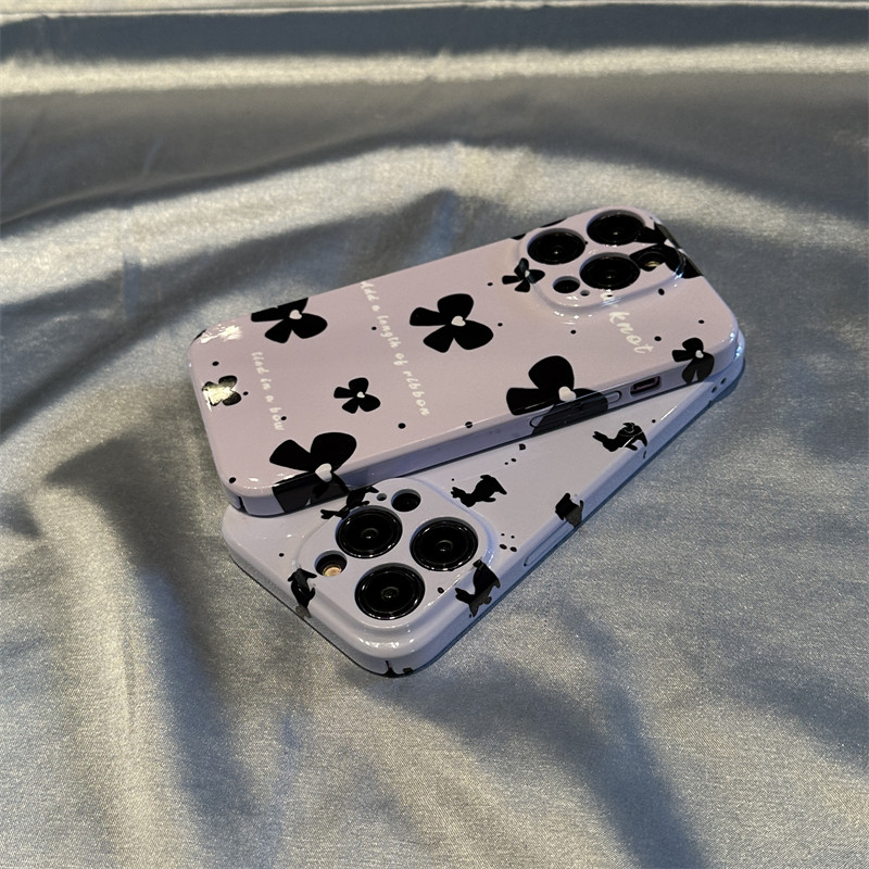 紫色泼墨蝴蝶结兔子适用苹果13手机壳iphone15promax全包菲林硬壳14pro保护套14plus防摔12个性11新款女软壳X