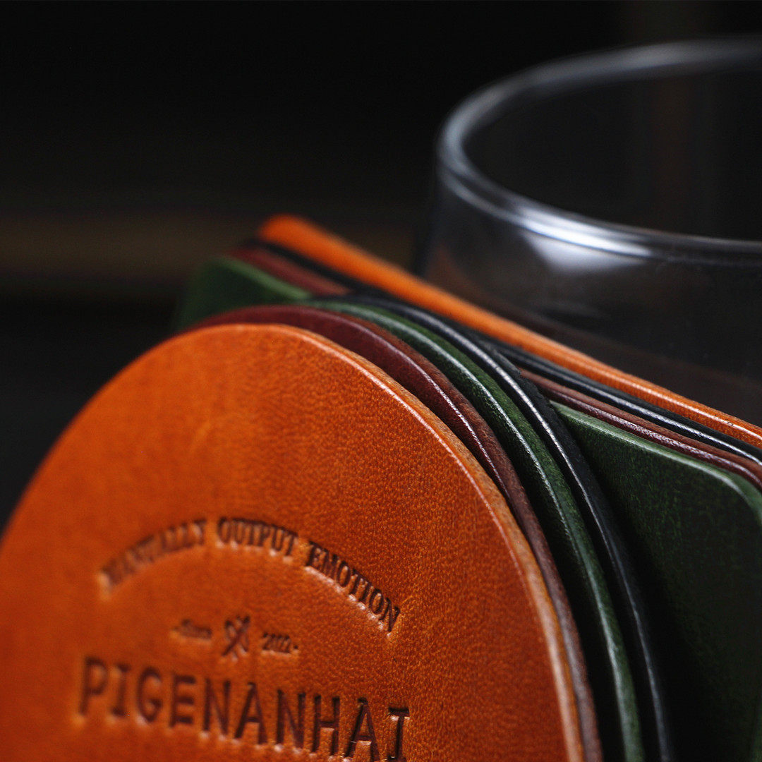 PIGENANHAI手工牛皮杯垫 意大利植鞣革 复古创意杯垫茶垫可定制