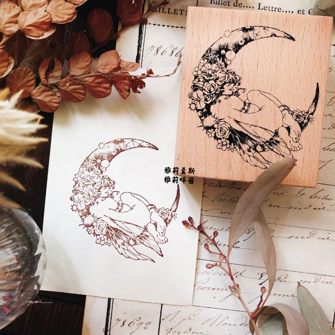 台湾peipei 月亮与星子 月亮榉木印章 手帐