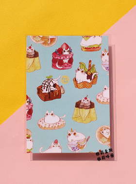 台湾paw pad肉球 蓝色甜点 明信片 异色瞳白猫