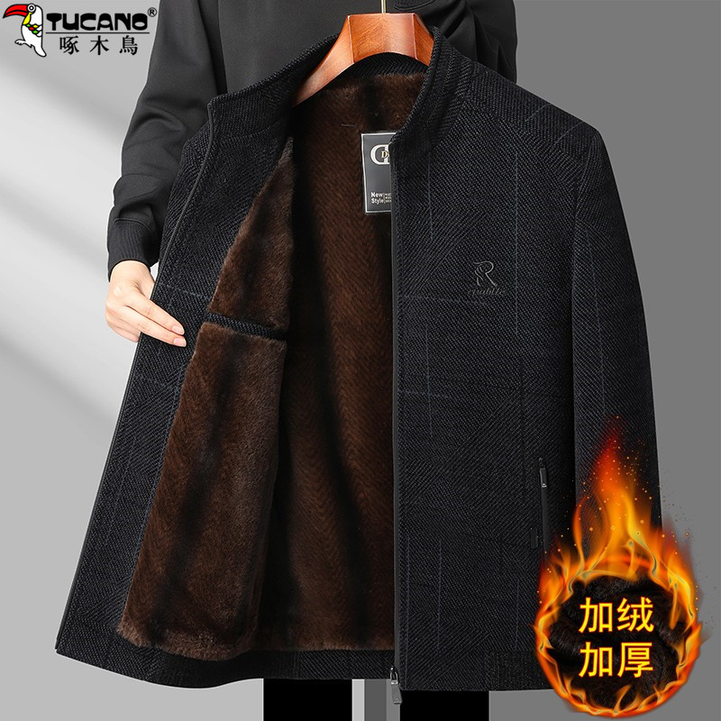 啄木鸟爸爸冬装外套中老年人加绒加厚棉服保暖中年男士棉衣爷爷