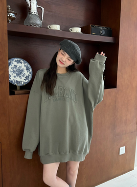 JL SUNFLOWER秋冬季休闲百搭中长款套头宽松卫衣女装大码长袖上衣