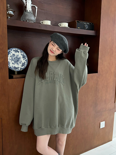 JL SUNFLOWER秋冬季休闲百搭中长款套头宽松卫衣女装大码长袖上衣