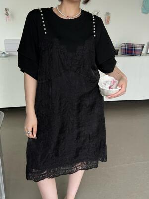 短袖韩版薄料蕾丝钉珠纯棉女士