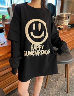 长袖韩版常规亮片纯棉女士假两件