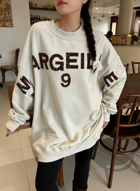 JL SUNFLOWER秋冬季大码黑色刺绣亮片高级感胖mm宽松休闲卫衣女装