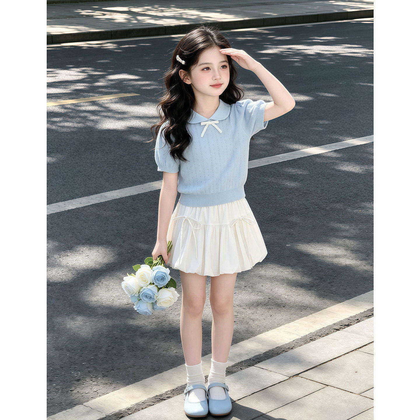 女童夏套装2026新款儿童夏天韩系穿搭POLO衫花苞裙大童夏装连衣裙