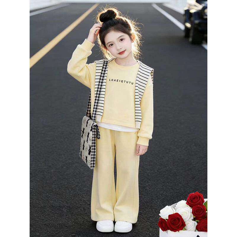 女童卫衣套装春秋2026新款儿童休闲春装韩版女孩直筒裤两件套洋气