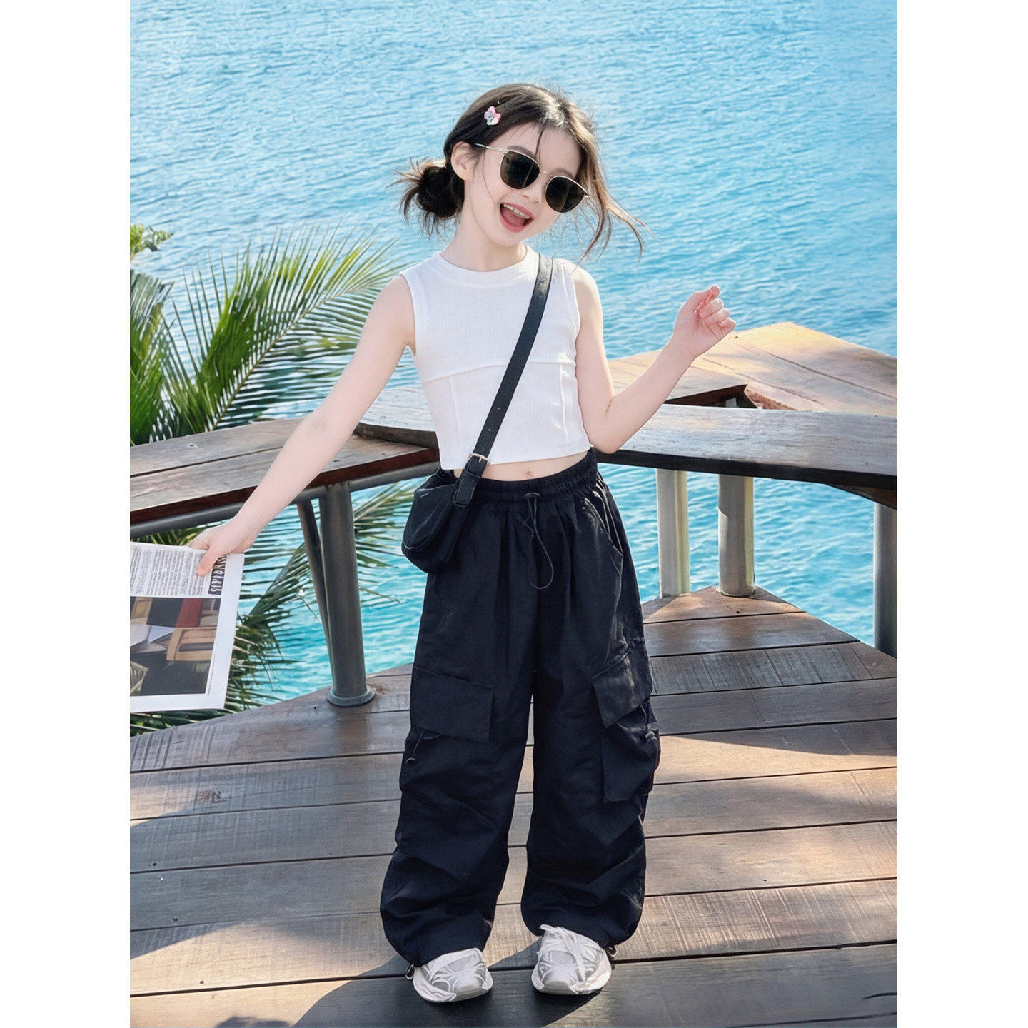 女童裤子夏季薄款儿童夏装2026新款美式速干工装裤大童宽松阔腿裤