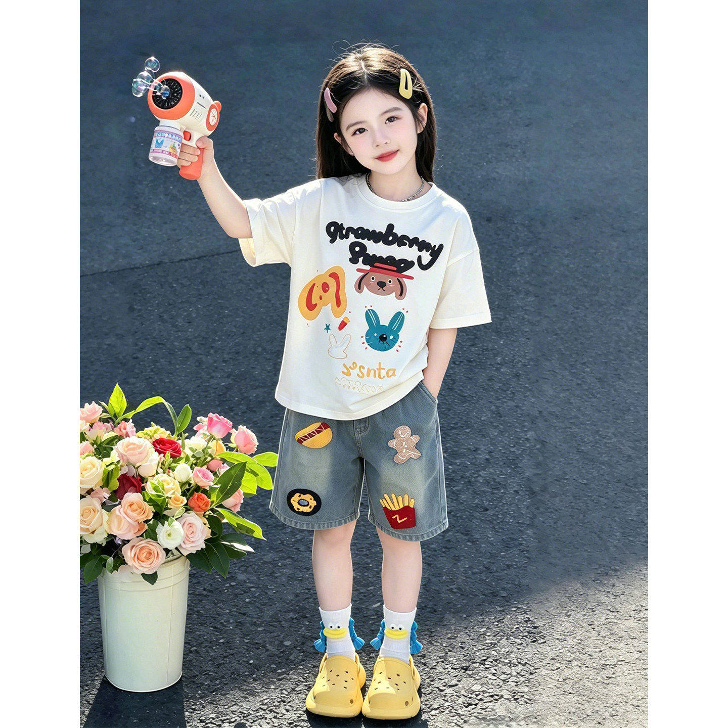 女童夏套装2026新款儿童夏季薄款短袖T恤女大童独特漂亮短裤夏装