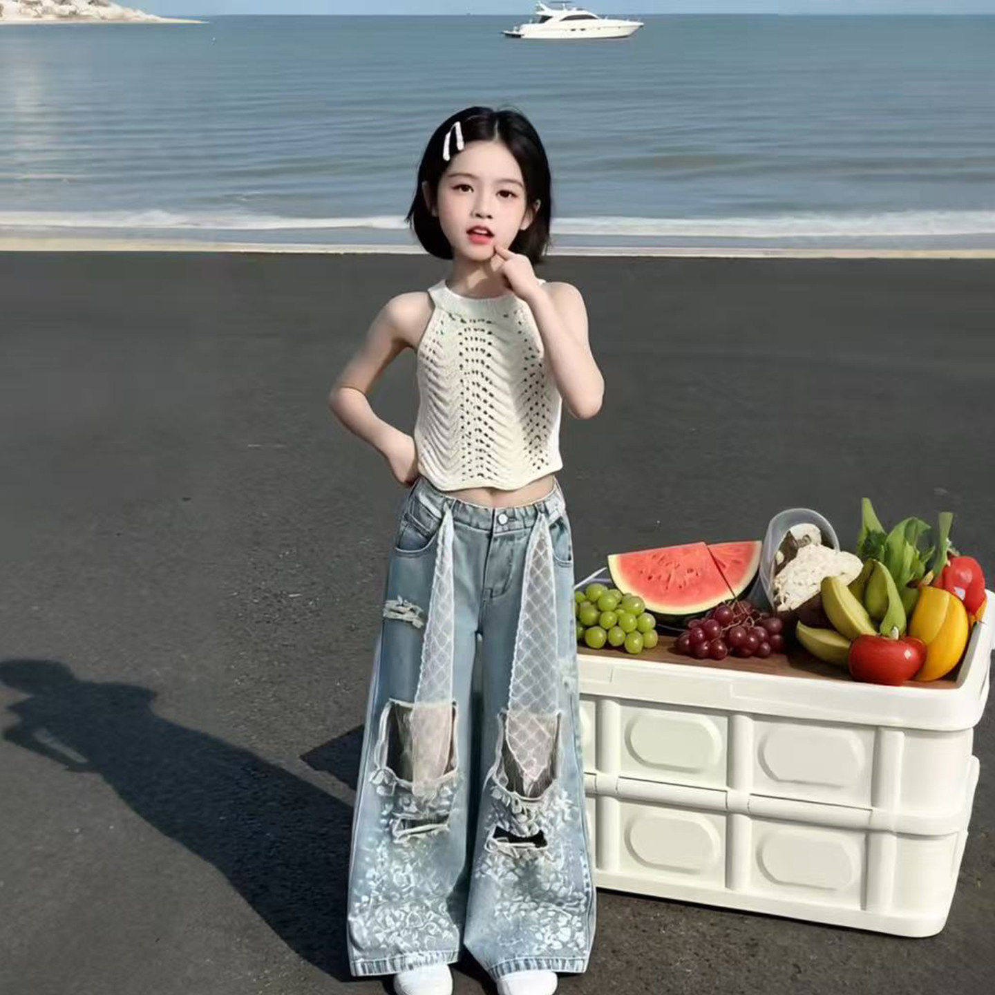 女童夏装套装2026新款大童女孩夏季韩系牛仔裤薄款儿童装潮酷穿搭