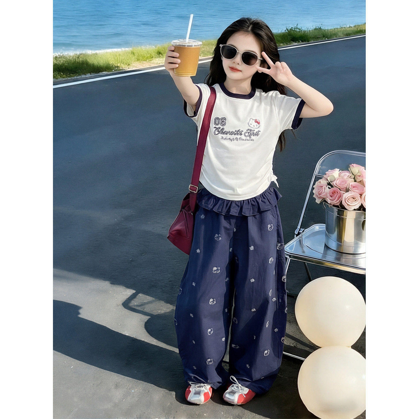 女童夏套装2026新款中大童女装时髦洋气夏装短袖t恤休闲裤两件套