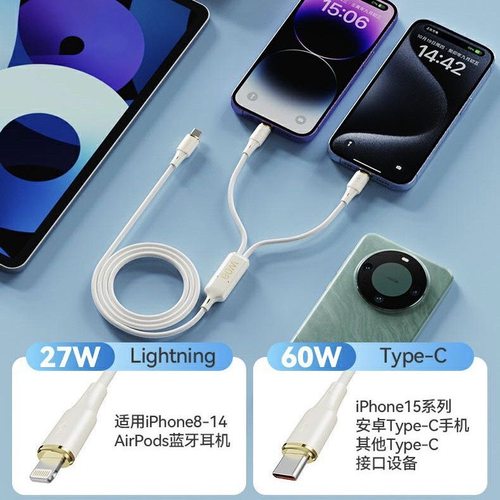 乔威1.2M一拖二60W快充线type-C