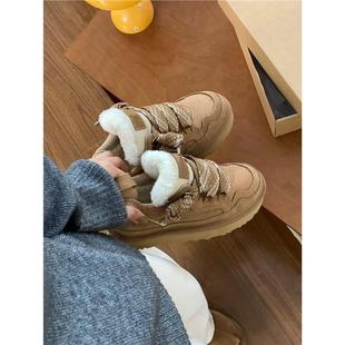 2025秋冬新款U家梅尔系列皮毛一体雪地靴女厚底加绒保暖休闲板鞋