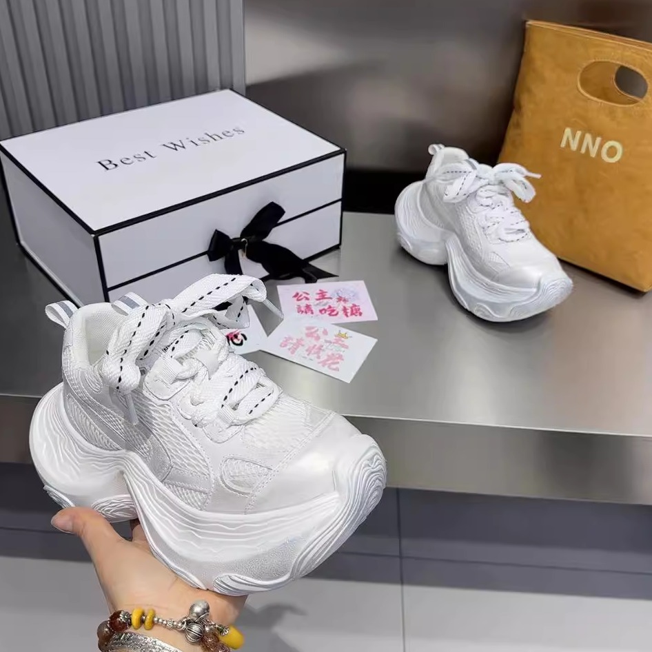 欧货松糕厚底网面透气老爹鞋女2025春季新款真皮增高运动休闲鞋潮