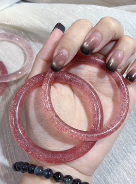 宝颜珠宝店-稀有级-天然金沙玫瑰星光草莓晶手镯桃花少女水晶镯