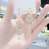 ab款 不对称满钻凤凰耳环韩国气质长款 流苏耳坠网红个性 耳饰耳钉女
