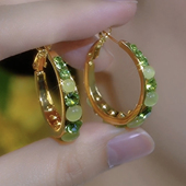 超闪绿色水钻耳圈耳环网红爆款 轻奢气质百搭小众设计感耳圈耳饰女