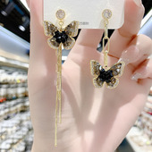 高级设计感不对称蝴蝶流苏耳环韩国气质个性 耳饰耳钉银针 网红AB款