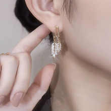 韩国气质轻奢锆石树叶耳环小众设计感叶子耳坠耳钉高级感耳饰银针